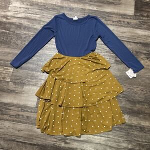 LuLaRoe Women's Georgia Tiered Layered Dress Polka Dots Blue Brown Medium M